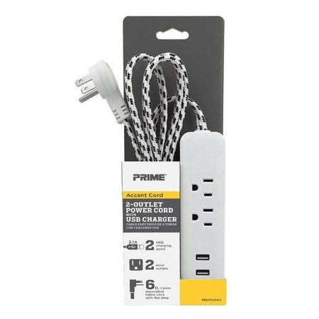 Prime Wire & Cable POWER STRIP USB GY/WH 6' PBUF0002